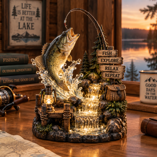 Lakeside Fishing Waterfall Light Décor