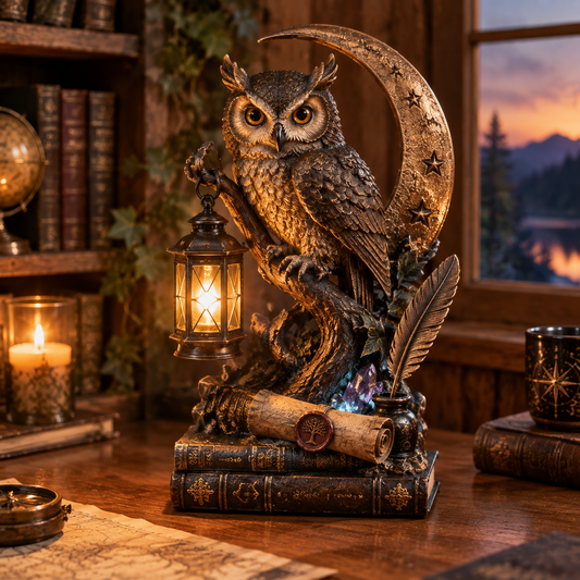 Enchanted Owl Lantern Moonlight Statue