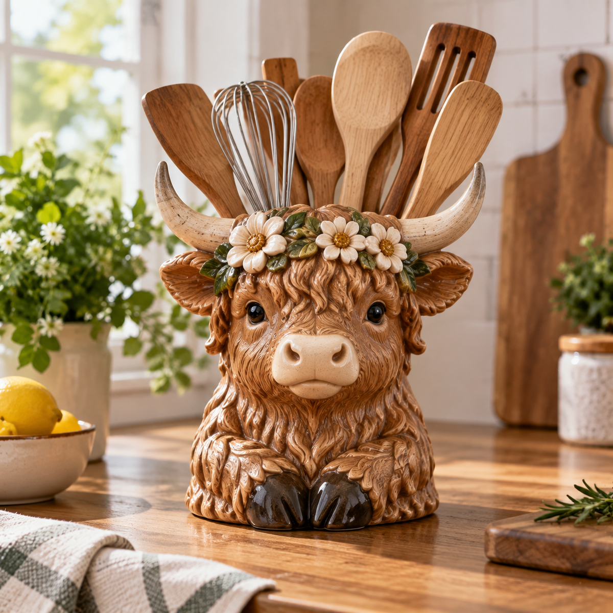 Highland Meadow Cow Kitchen Utensil Holder