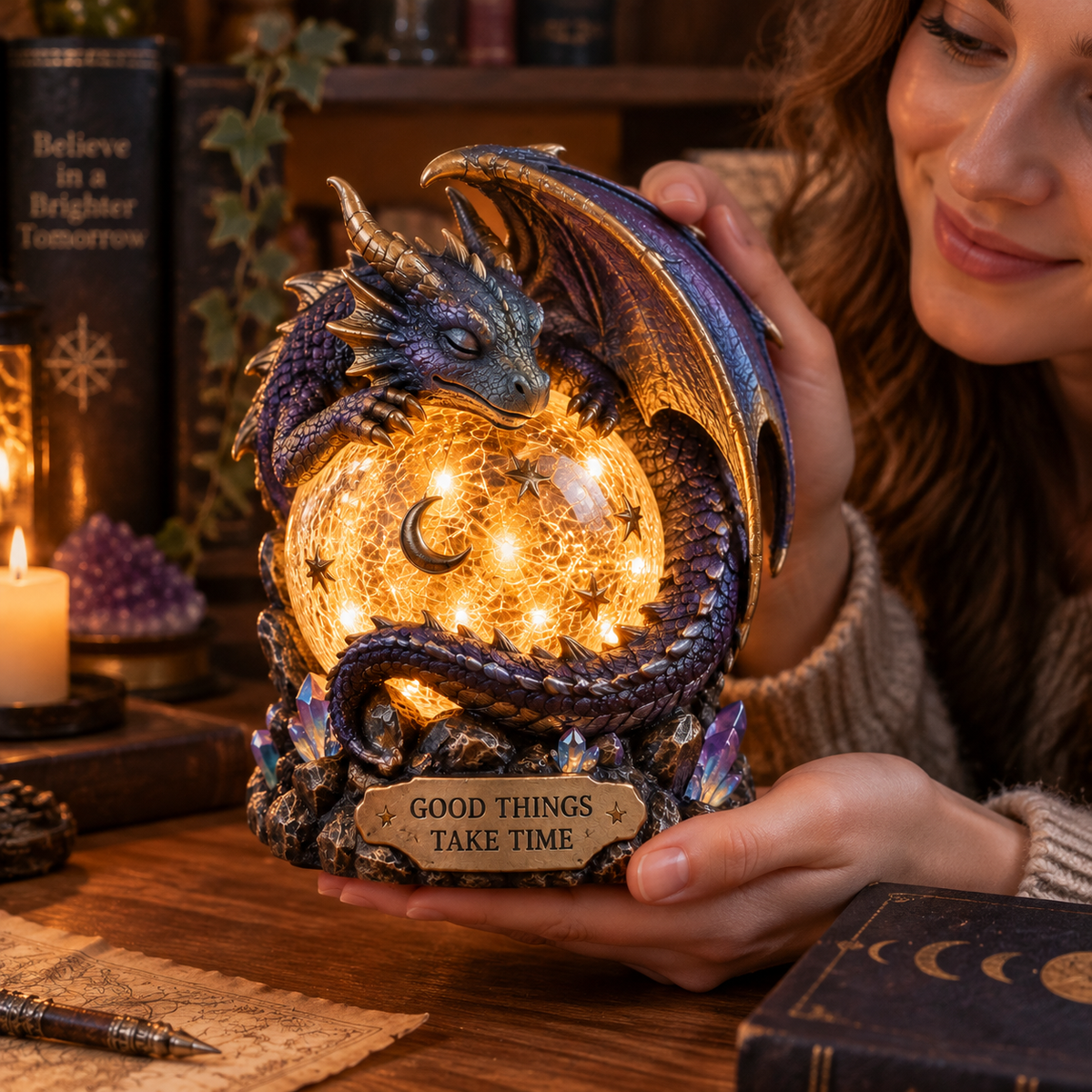 Mystic Dragon Moonlight Orb Statue