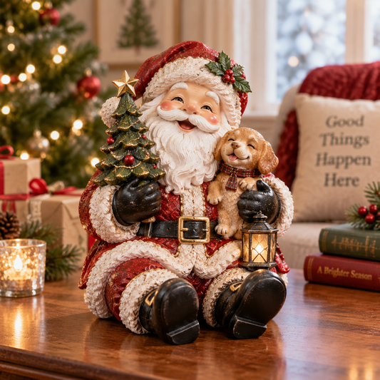 Cozy Christmas Santa Puppy Keepsake Figurine