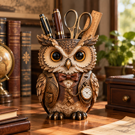 Vintage Owl Desk Organizer Holder