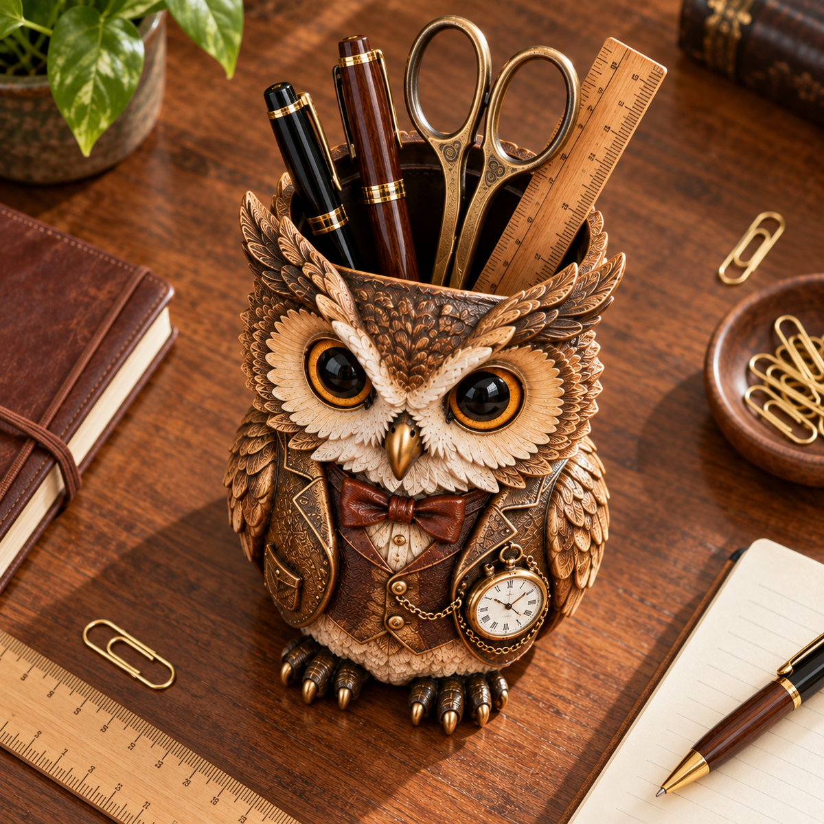 Vintage Owl Desk Organizer Holder