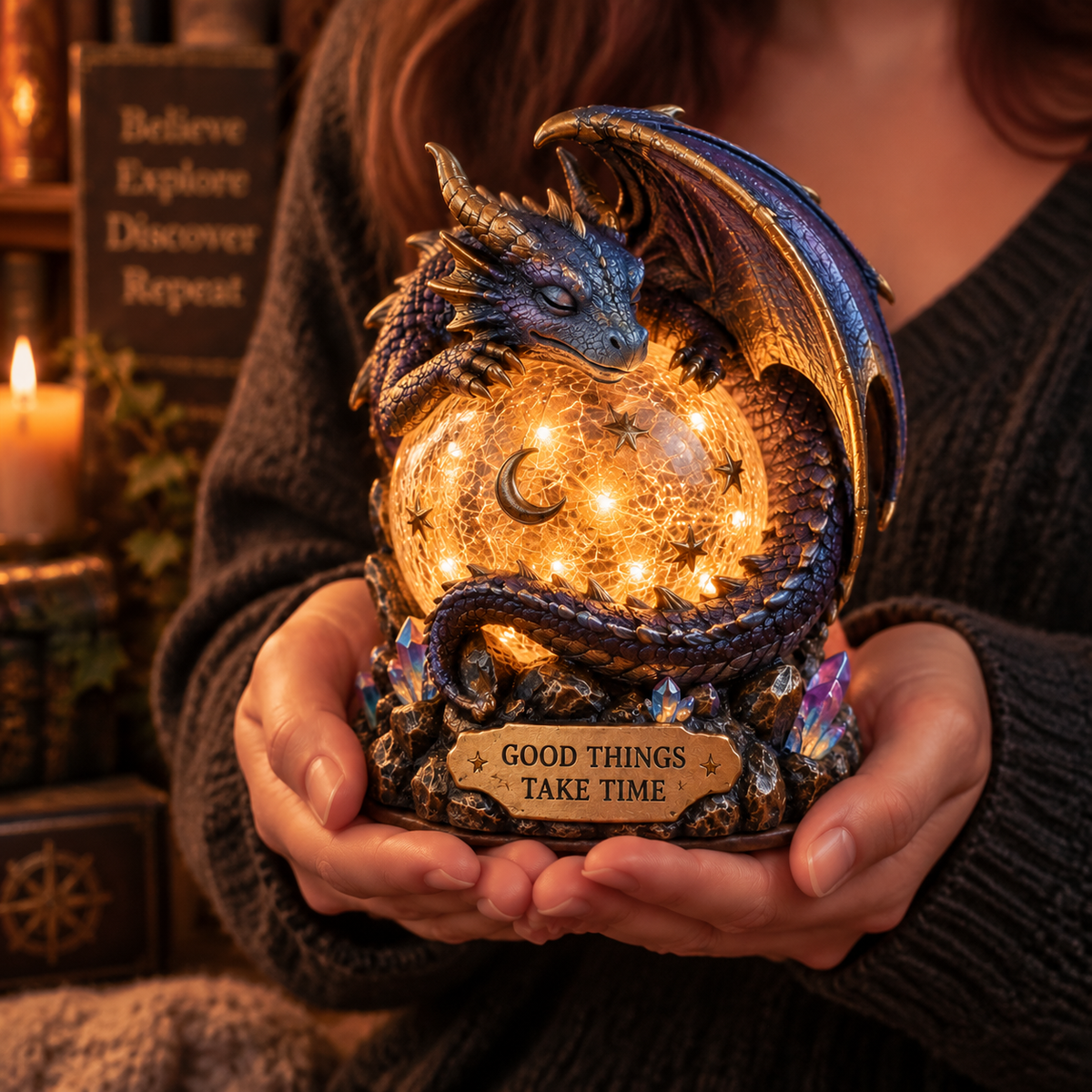 Mystic Dragon Moonlight Orb Statue