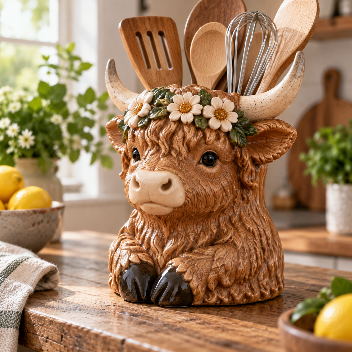 Highland Meadow Cow Kitchen Utensil Holder