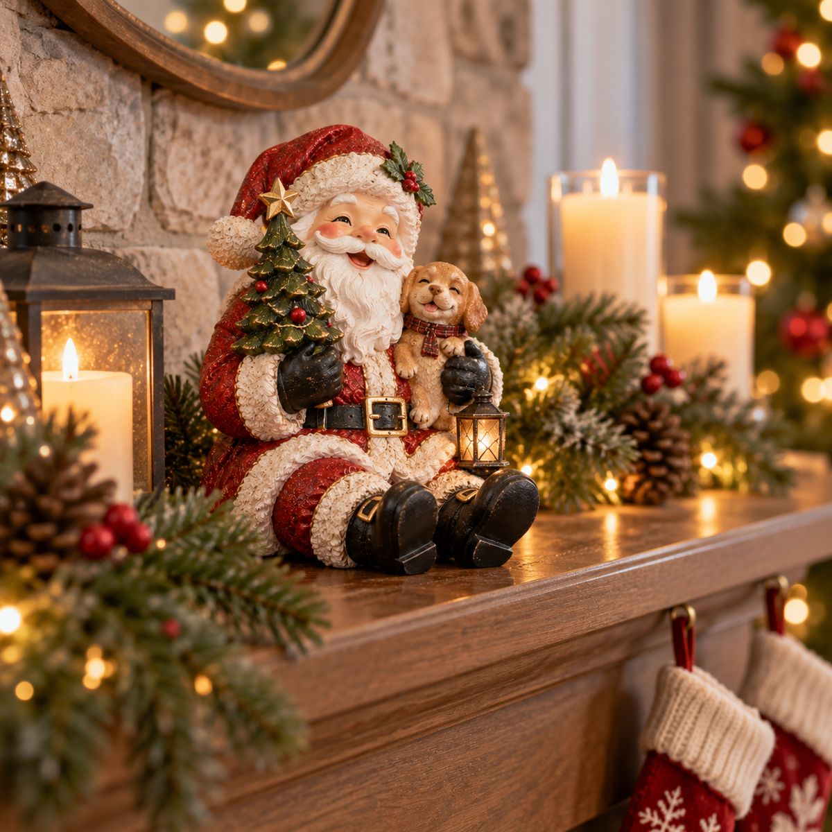 Cozy Christmas Santa Puppy Keepsake Figurine