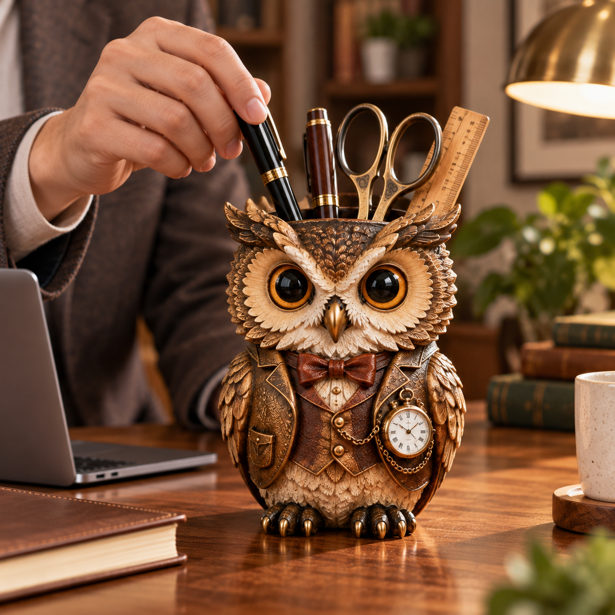 Vintage Owl Desk Organizer Holder
