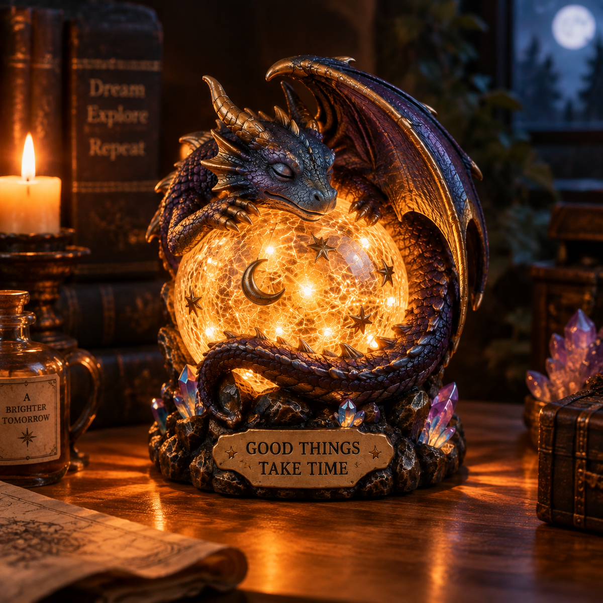 Mystic Dragon Moonlight Orb Statue