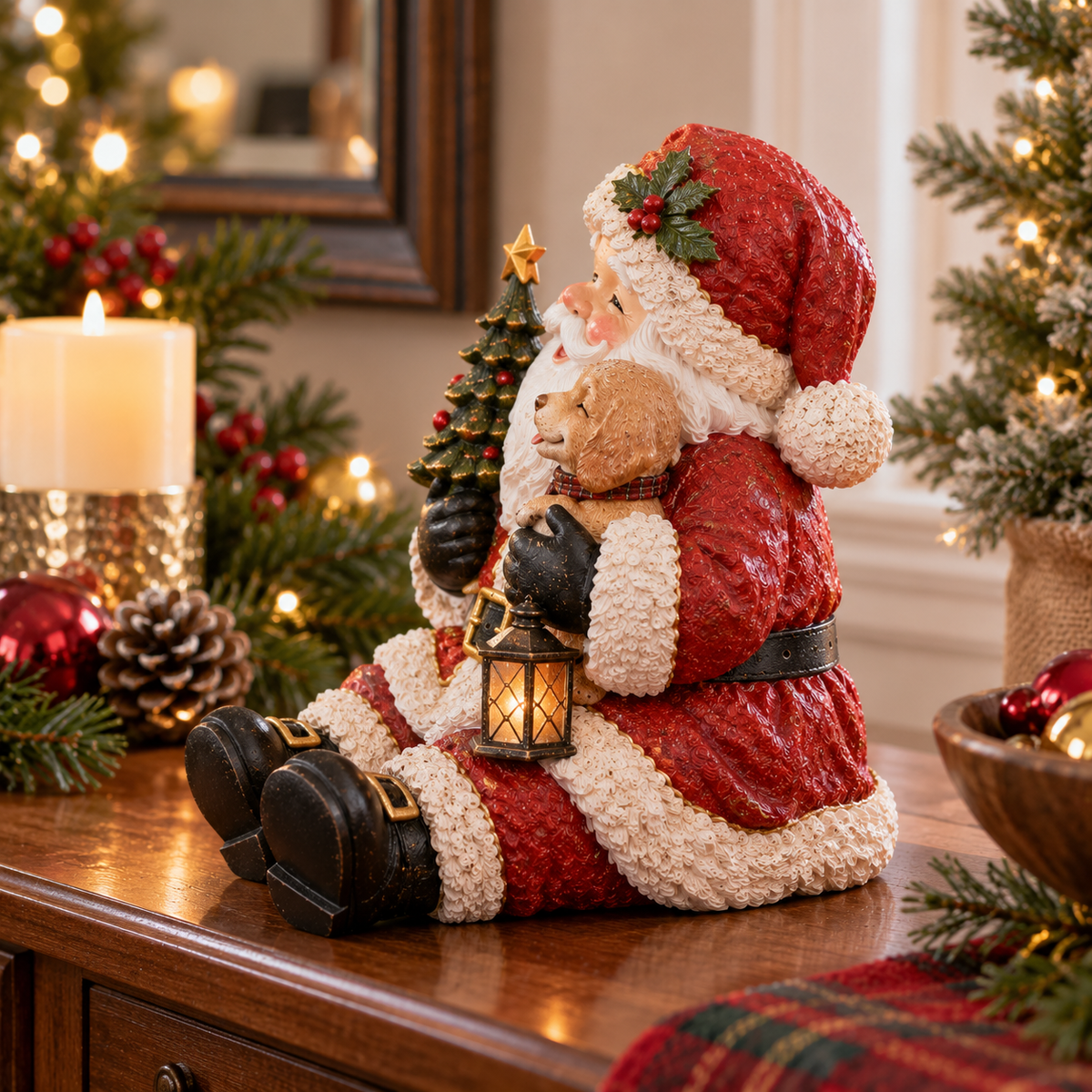 Cozy Christmas Santa Puppy Keepsake Figurine