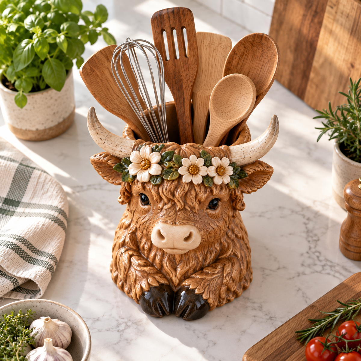 Highland Meadow Cow Kitchen Utensil Holder