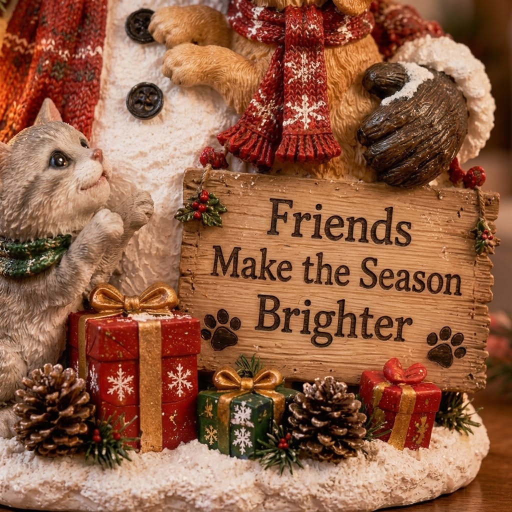 Snowman & Pets Festive Tabletop Figurine with Warm LED Lantern