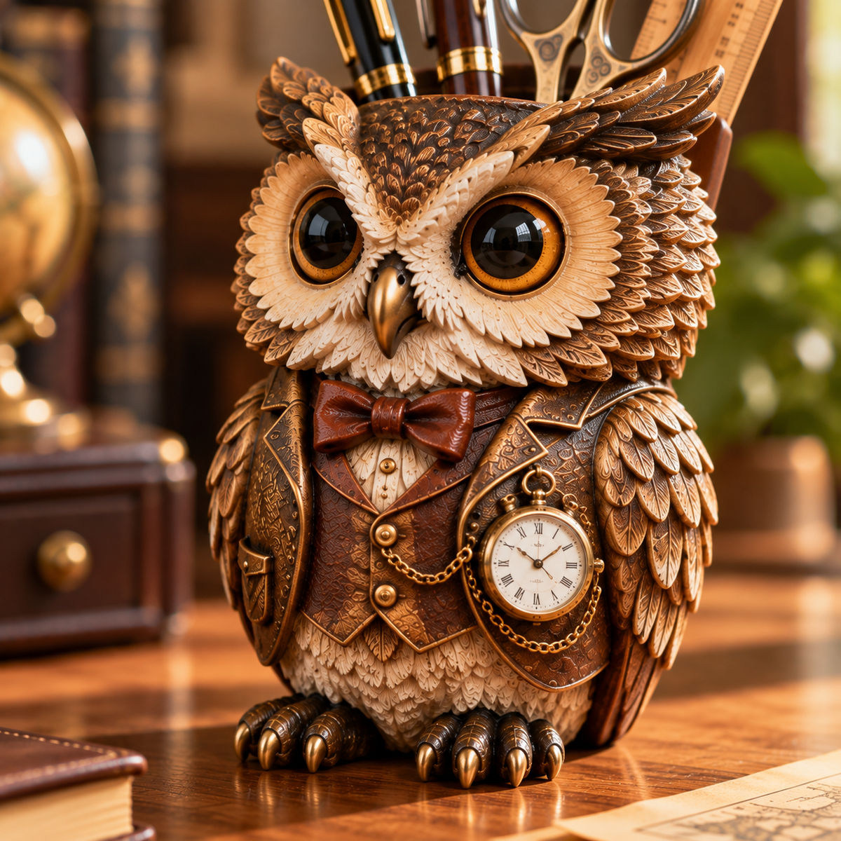 Vintage Owl Desk Organizer Holder