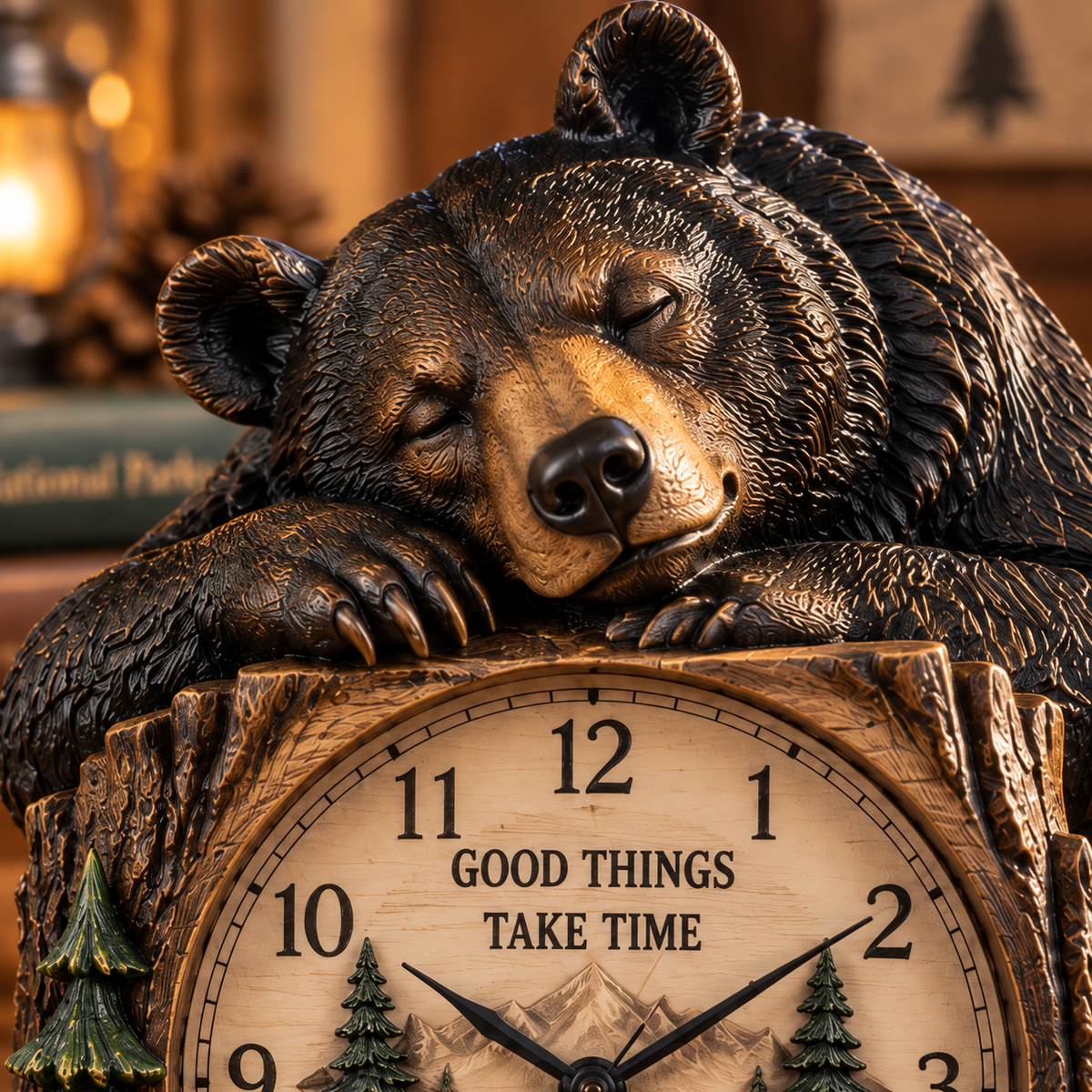 Woodland Bear Cabin Table Clock