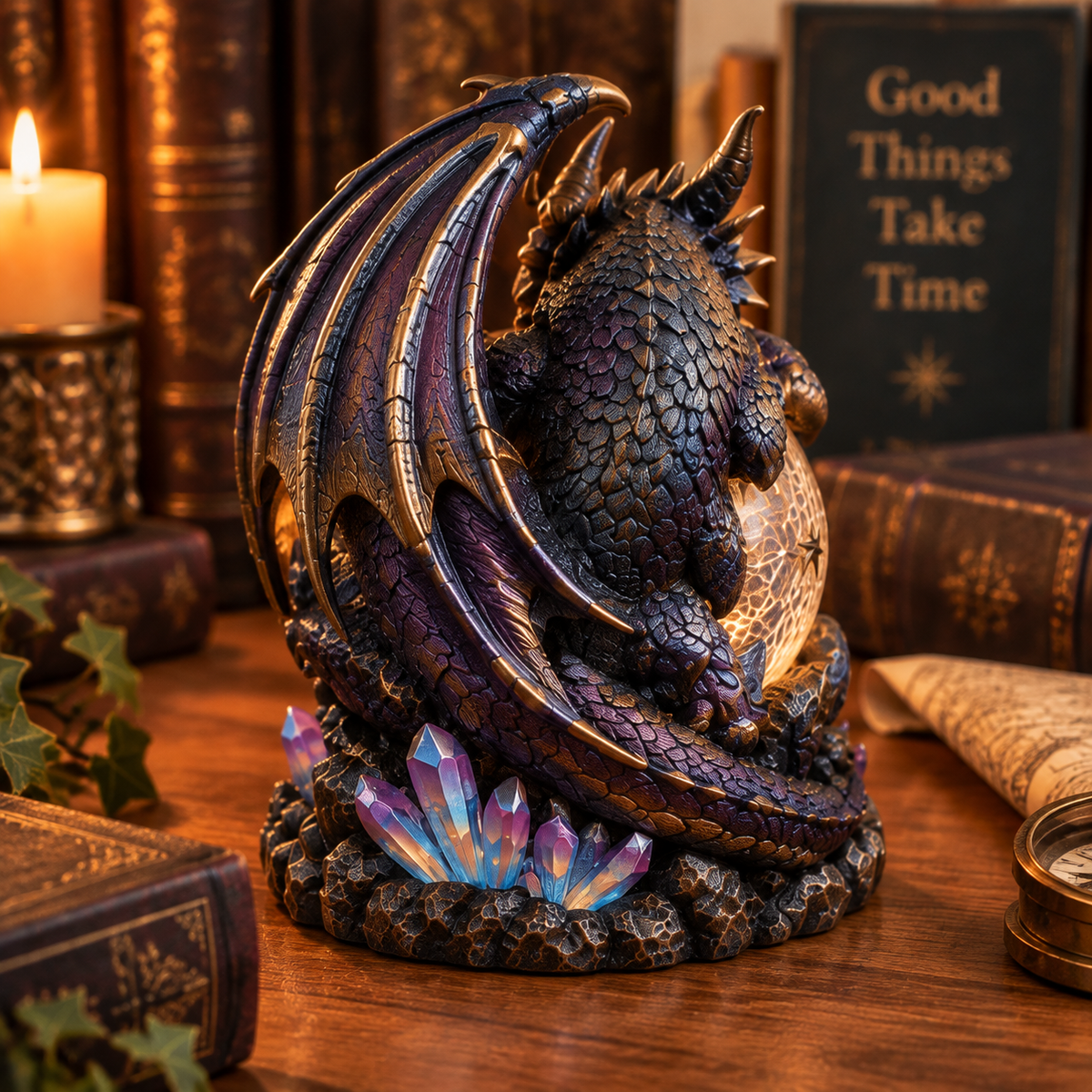 Mystic Dragon Moonlight Orb Statue