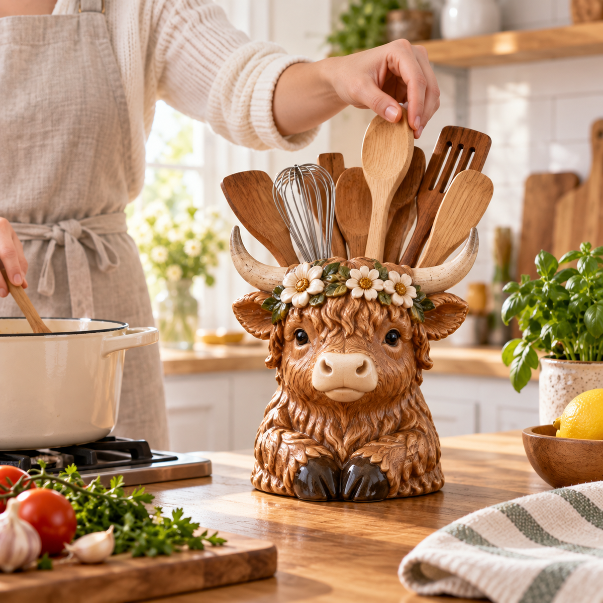 Highland Meadow Cow Kitchen Utensil Holder