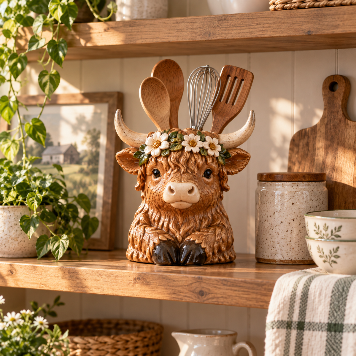 Highland Meadow Cow Kitchen Utensil Holder