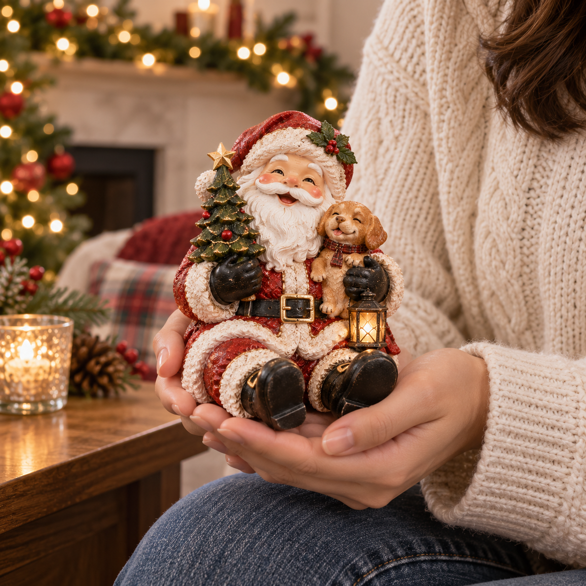 Cozy Christmas Santa Puppy Keepsake Figurine