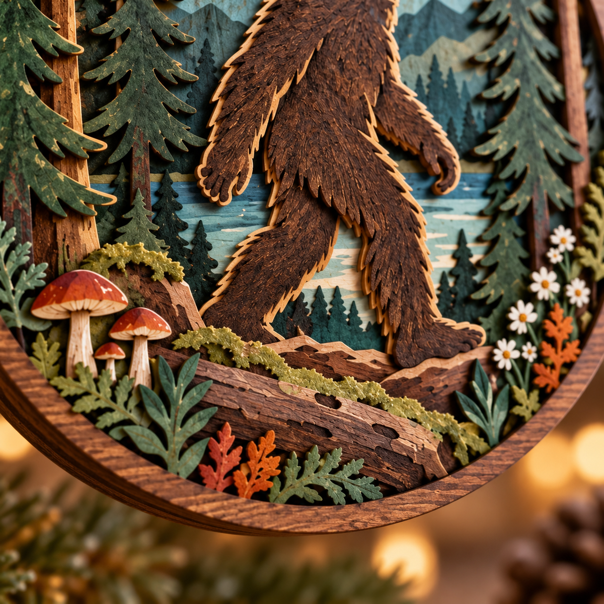 Bigfoot Moonlit Forest Wooden Hanging Ornament